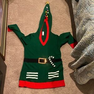 No Boundaries Green and Red Holiday Elf Sweater Dress